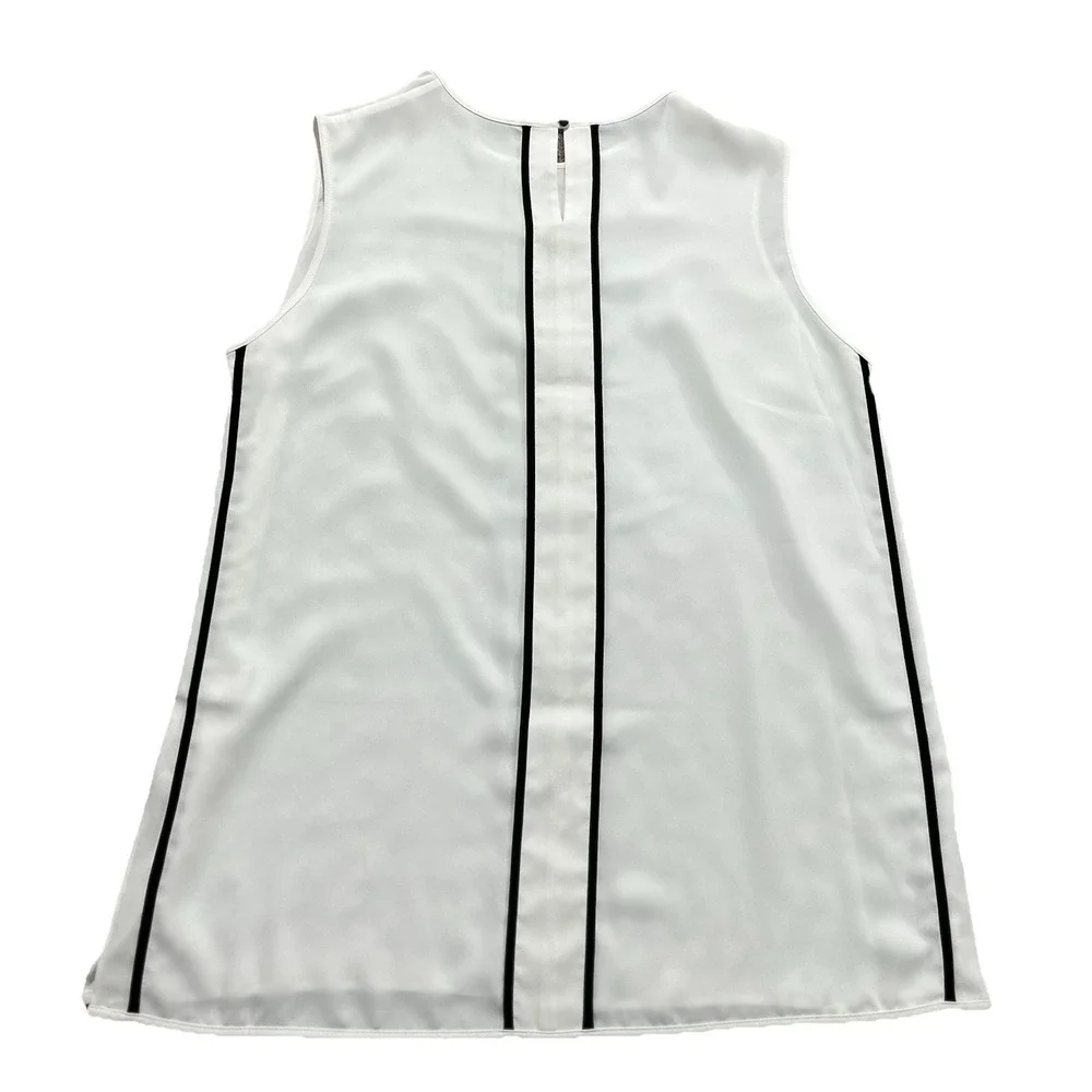 Misook Women's M Ribbon Trim Shell/Tank White Black